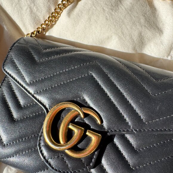 Black Gucci GG Marmont Wallet on Chain Purse - Picture 5 of 15
